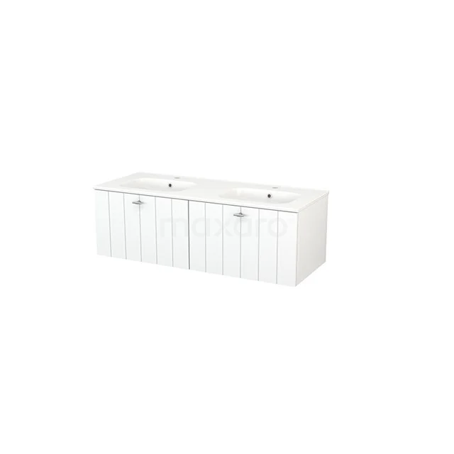 Modulo+ Bathroom furniture with sink | 120 cm Matte white Slat front Ceramic 2 Side-by-side drawers BMP003642 White double vanity unit with handleless drawers, modern design, ideal for a sleek and organised bathroom.