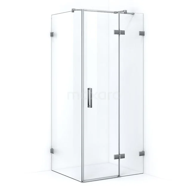 Quartz Shower cabin | 90x80 cm Chrome Clear glass Pivot door Rectangle CQB0953320C Shower enclosure with silver hinges and handle, angular design, ideal for a modern bathroom.