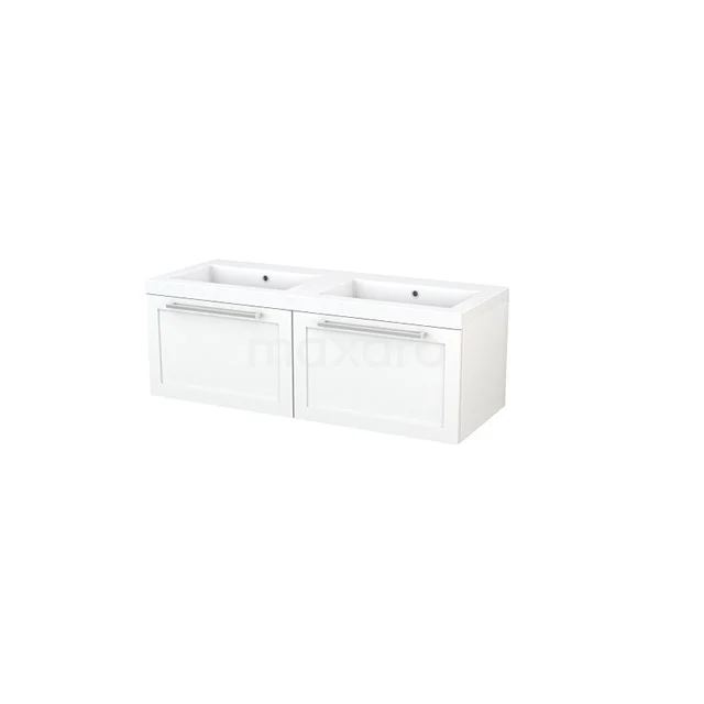 Modulo+ Vanity units with basin | 120 cm Matte white Frame front Mineral marble 2 Side-by-side drawers BMP003646 Double basin in white with sleek design, drawers storage and glossy finish; ideal for modern bathroom layouts.