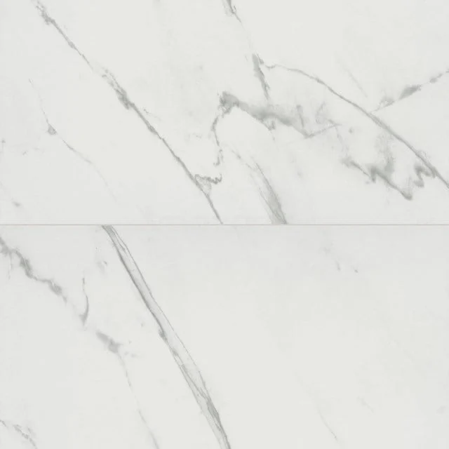 Bodenfliese/Wandfliese Lucido White Gloss 30x60cm Marmoroptik Rektifiziert 303-050201 Weiße Badezimmerfliese mit Marmorlook, subtilen grauen Adern und einer glänzenden Oberfläche, perfekt für einen luxuriösen Badezimmerstil.