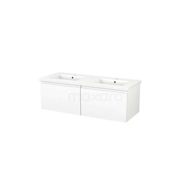 Modulo+ Vanity units with basin | 120 cm Matte white Handle-less front Ceramic 2 Side-by-side drawers BMP003659 Ceramic double white vanity unit, modern design, ideal for stylish and functional bathroom design.