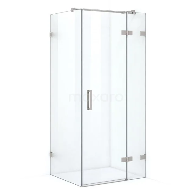 Strakke Glas Duschkabine mit Eckeinstieg und chromatischen Details, ideal für ein modernes Badezimmer.