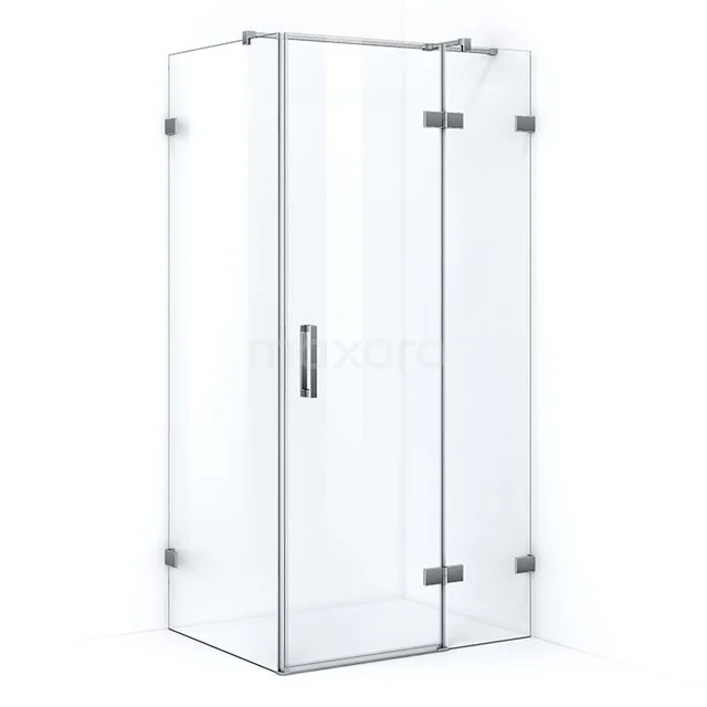 Shower enclosure with corner step, transparent safety glass, minimalist design, ideal for modern bathrooms.