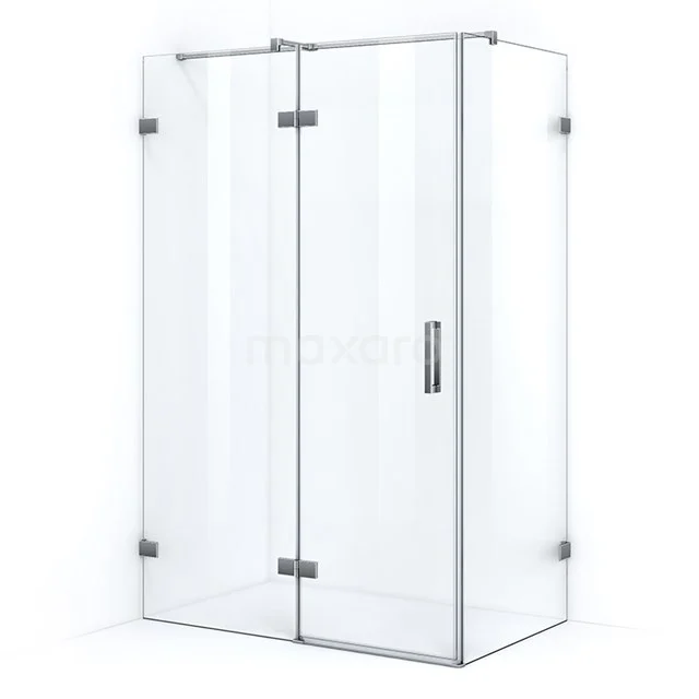 Glass shower enclosure with corner step, transparent safety glass and silver-coloured hinges, perfect for a modern bathroom.