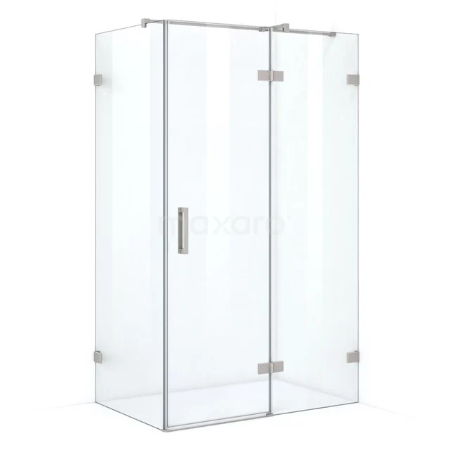 Glass shower enclosure square, transparent with chrome hinges, modern design and ideal for any bathroom.