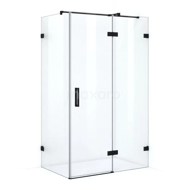 Quartz Shower cabin | 110x90 cm Matte black Clear glass Pivot door Rectangle CQB0956320M Glass shower enclosure with black metal accents, sleek design, perfect for modern bathroom style.