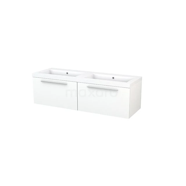 White double vanity unit with two drawers, modern design, ideal for a spacious bathroom.