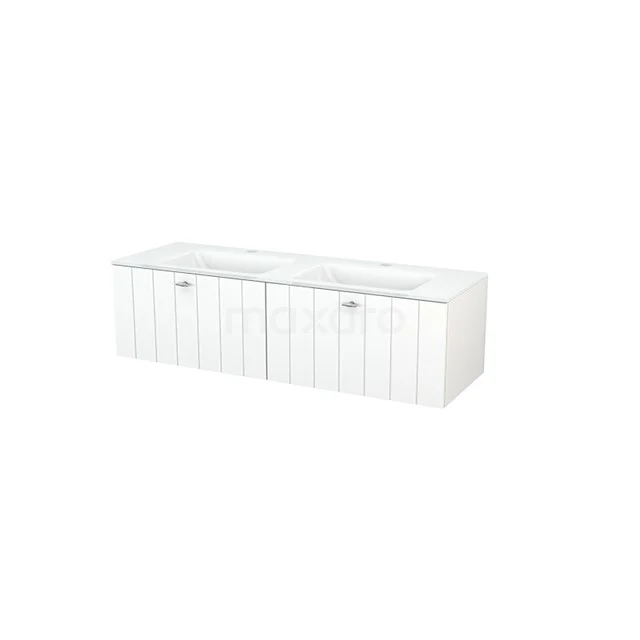 Weißes Waschtischmöbel mit Doppelwaschbecken, modernes Design und glänzende Ausführung, ideal für ein stilvolles Badezimmer-Upgrade.