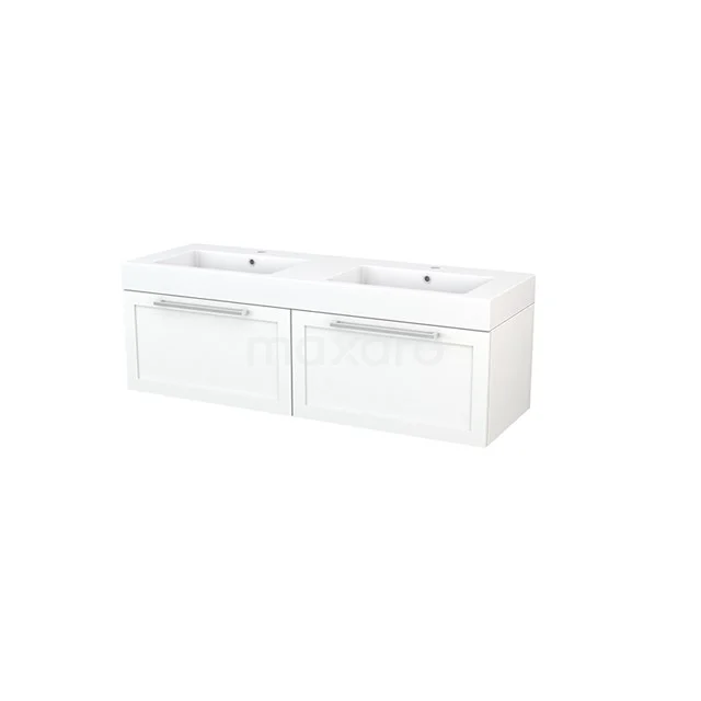 Bathroom unit 140cm Modulo+ Matte white 2 Drawers Frame Basin Mineral marble BMP003812 White, double vanity unit with two drawers, sleek design, ideal for modern bathrooms, made of high-quality materials.