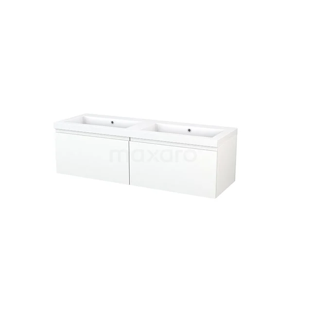 Bathroom unit 140cm Modulo+ Matte white 2 Drawers Handle-less Basin Mineral marble BMP003816 Double vanity unit, white with minimalist design, ideal for modern bathrooms. Suitable for storage and practical use.