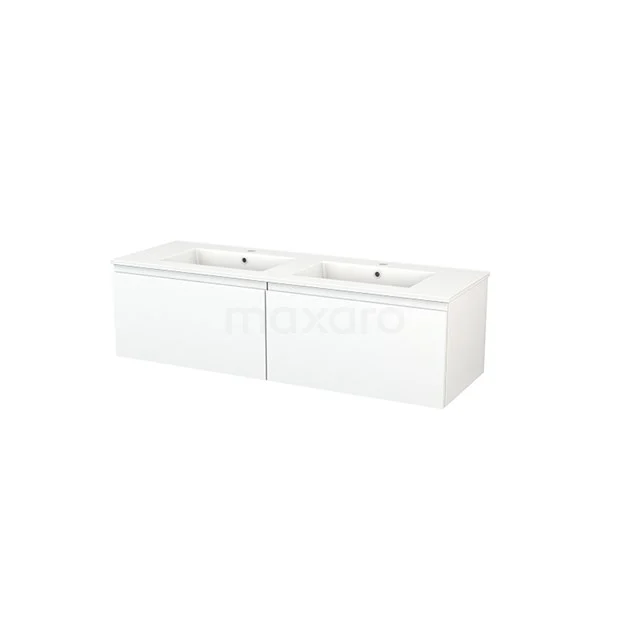 Bathroom unit 140cm Modulo+ Matte white 2 Drawers Handle-less Basin Ceramic BMP003819 White hanging bathroom unit with double sink and sleek finish, ideal for a modern bathroom design.
