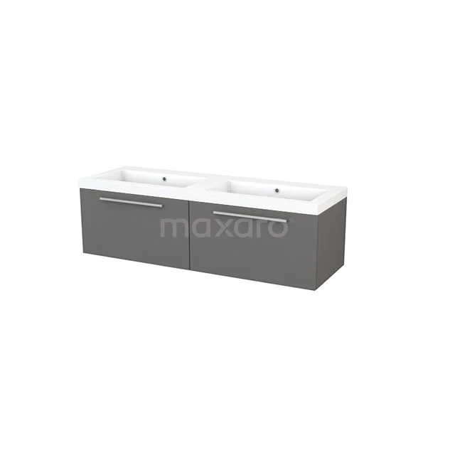 Modulo+ Vanity units with basin | 140 cm Basalt Flat front Mineral marble 2 Side-by-side drawers BMP003822 Grey double vanity unit, modern style, with two white ceramic sinks; ideal for a contemporary bathroom.