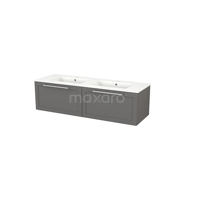 Modulo+ Vanity units with basin | 140 cm Basalt Frame front Ceramic 2 Side-by-side drawers BMP003837 Grey bathroom furniture set with double basin, modern look, clean lines and handy storage drawers.