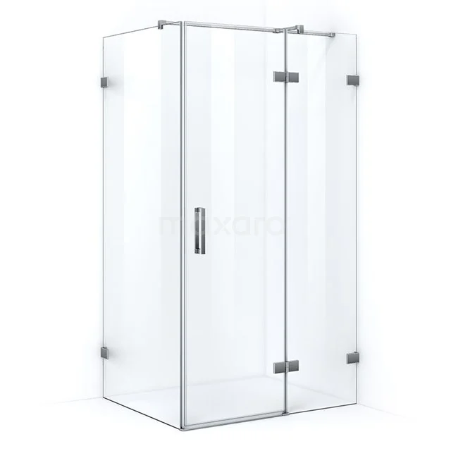 Glass shower enclosure with corner step, sleek stainless steel details and clear safety glass, ideal for a modern bathroom design.