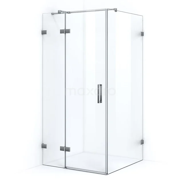 Glas Duschkabine Eckmodell mit Scharnier Türen, elegantes Design und rostfreien Akzenten für ein modernes Badezimmer.