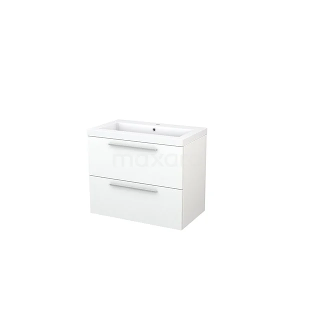 Modulo+ Vanity units with basin | 80 cm Matte white Flat front Mineral marble 2 Stacked drawers BMP002715 White Bathroom unit with two drawers, modern design, plastic fronts and integrated vanity units with basin, ideal for small bathrooms.
