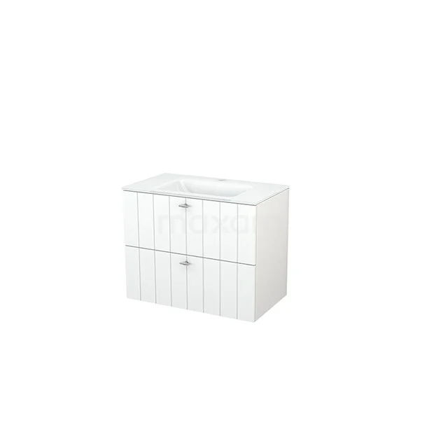 White bathroom unit with two drawers, sleek design and ceramic basin, ideal for a modern bathroom design.