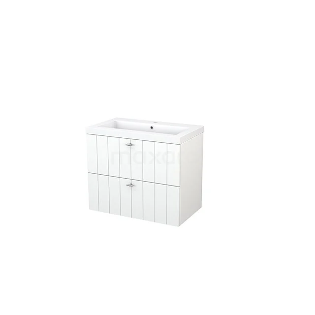 White bathroom unit with two drawers, vertical stripe pattern, including integrated vanity units with basin; stylish and functional design.