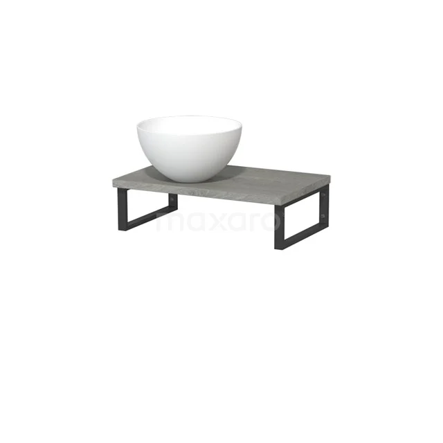 Graue Waschtischmöbelset mit schmalem Schwarzrahmen und modernem rundem Waschbecken, ideal für eine stilvolle Badezimmergestaltung.