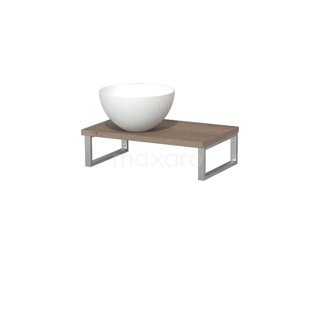 Waschbecken Set mit weißem Kom-Model, auf Holzregal mit Metallbeinen, ideal als moderne Badezimmermöbel Lösung.