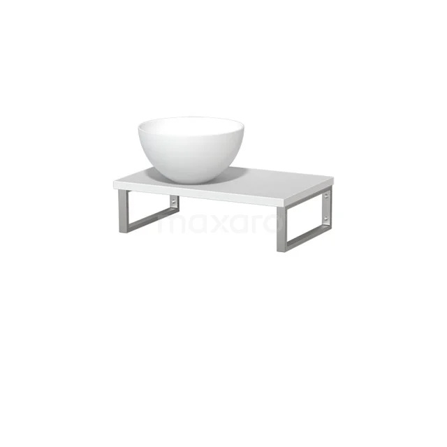 Modulo Pico Waschtischplatte mit Aufsatzwaschbecken | 41 cm Matt Weiß Matt Weiß Solid Surface TMK01-00439 Weiße Aufsatzwaschbecken auf moderner Waschtischplatte mit Metallrahmen, ideal für eine stilvolle Badezimmerinrichtung.