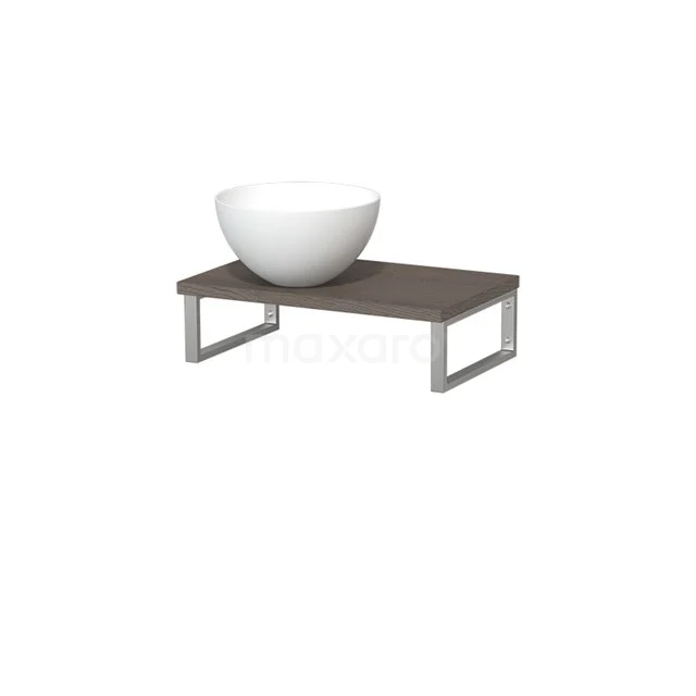 Modulo Pico Waschtischplatte mit Aufsatzwaschbecken | 41 cm Dunkelbraune Eiche Matt Weiß Solid Surface TMK01-00449 Weiße keramische Aufsatzwaschbecken auf Holz-Badmöbel mit Metallbeinen, modernes Design für stilvolle Badezimmergestaltung.