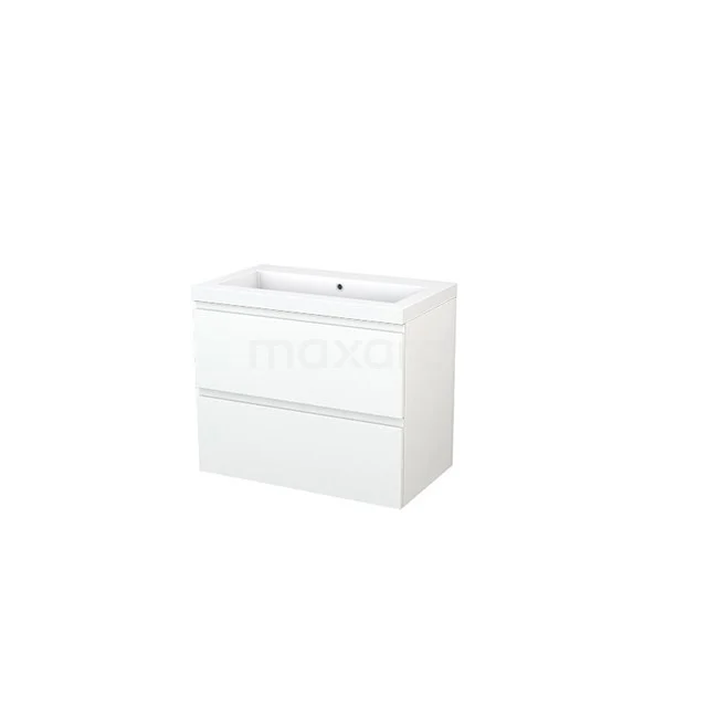 White vanity unit with two drawers, sleek design, perfect for a modern bathroom, made of high-quality materials.