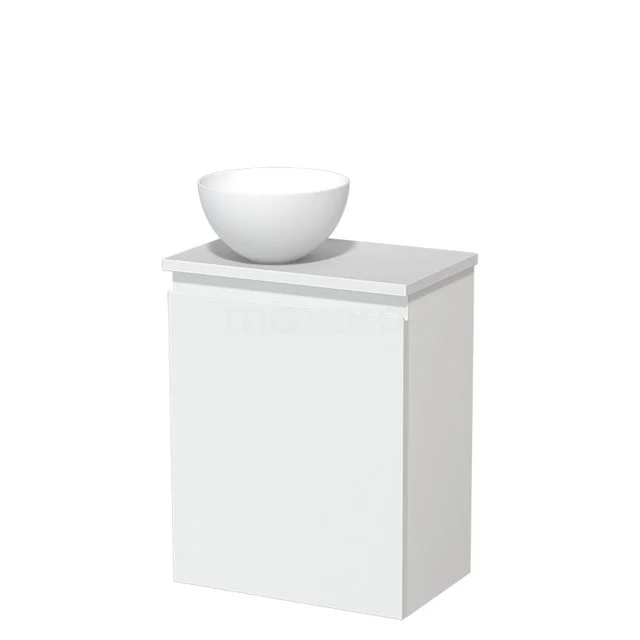 Toilet unit with wash basin | 41 cm Matte white Handleless front Matte white Solidtop wash basin Matte white worktop TMK10-07981 White Bathroom unit with ceramic top washbasin, sleek design, ideal for modern bathrooms.