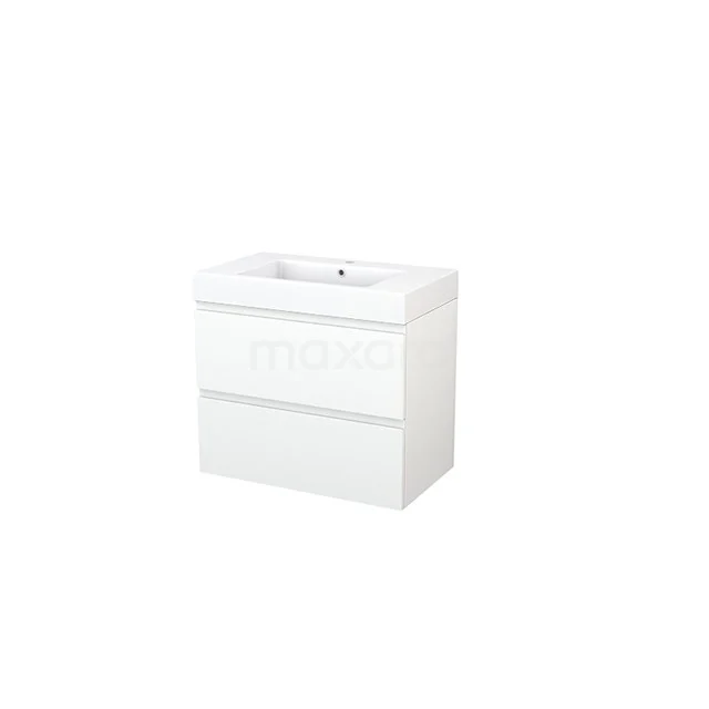 Modulo+ Waschtische | 80 cm Matt Weiß Grifflos front Mineralguss 2 übereinanderliegende Schubladen BMP002748 Weißes Badezimmermöbel mit keramischem Waschbecken, zwei Schubladen und modernem Design, ideal für moderne Bäder.