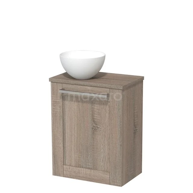 Toilet unit with countertop wash basin | 41 cm Oak Front Matte white Solid surface countertop wash basin Oak worktop TMK10-07988 Wooden bathroom cabinet with a modern sink bowl, oak look, sleek finish and silver handle.