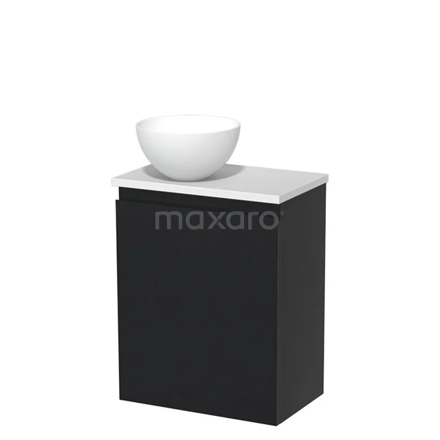 Toiletmeubel met waskom | 41 cm Mat zwart Greeploos front Mat wit Solid surface waskom Mat wit blad TMK10-07999