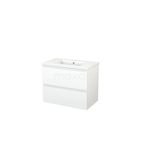 Modulo+ Bathroom furniture with sink | 80 cm Matte white Handle-less front Ceramic 2 Stacked drawers BMP002751 White bathroom unit with two drawers, ceramic basin and sleek modern design, ideal for stylish bathroom spaces.