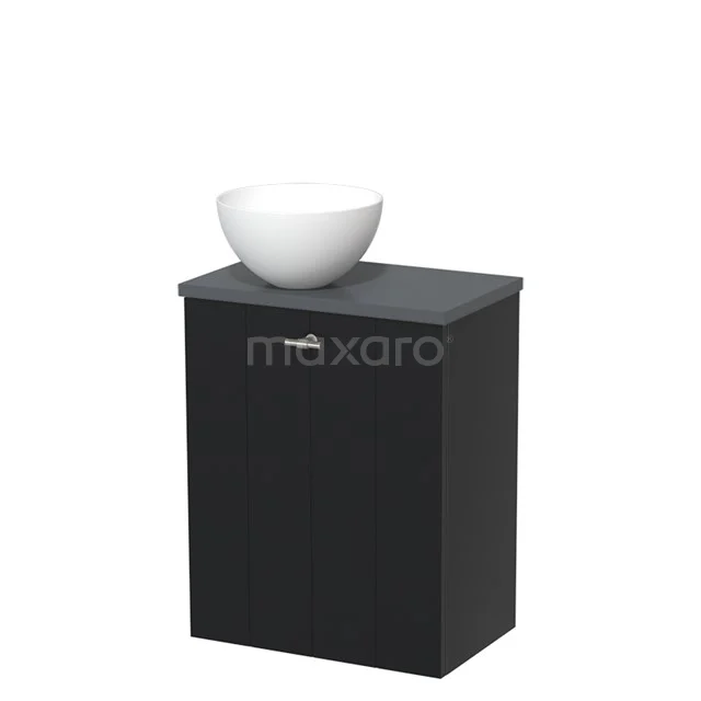 Toiletmeubel met waskom | 41 cm Mat zwart Lamel front Mat wit Solid surface waskom Donkergrijs blad TMK10-08002