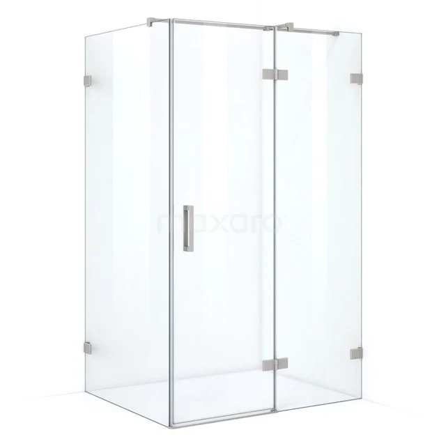 Quartz Shower enclosure | 110x110 cm Stainless steel Clear glass Pivot door Square CQB1156320B Glass shower enclosure with silver details, corner model with hinged door, ideal for a modern bathroom.