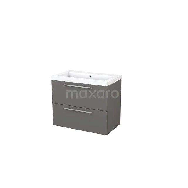 Modulo+ Vanity units with basin | 80 cm Basalt Flat front Mineral marble 2 Stacked drawers BMP002754 Grey bathroom furniture set with two drawers, white ceramic basin and sleek design, ideal for modern bathrooms.