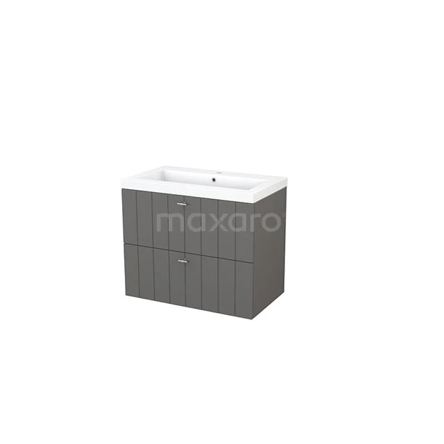 Grey wooden bathroom cabinet with two drawers and white ceramic basin from the Modern Luxe Series.