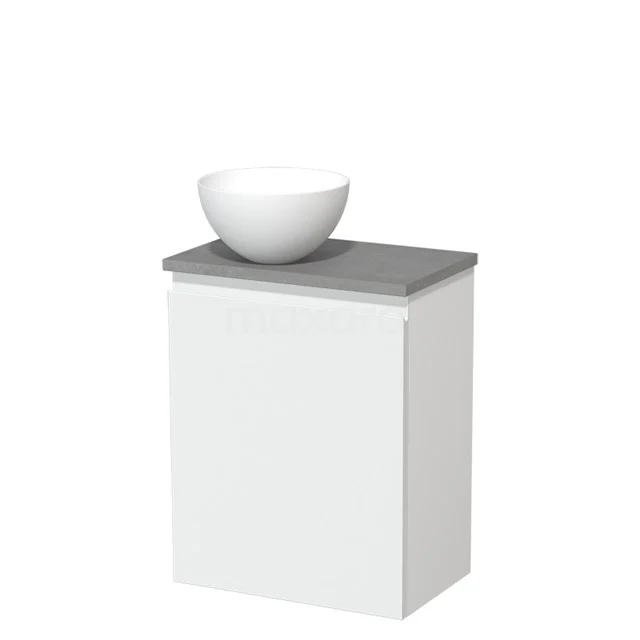 Toiletmeubel met waskom | 41 cm Mat wit Greeploos front Mat wit Solid surface waskom Lichtgrijs beton blad TMK10-08100