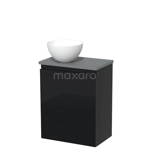 Toiletmeubel met Waskom Solid Surface Modulo Hoogglans Zwart Greeploos 41 cm Middengrijs Blad TMK10-08135