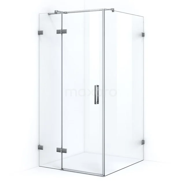 Glas Duschkabine mit Eckeinstieg, klarem Sicherheitsglas und verchromten Scharnieren, ideal für ein modernes Badezimmer.