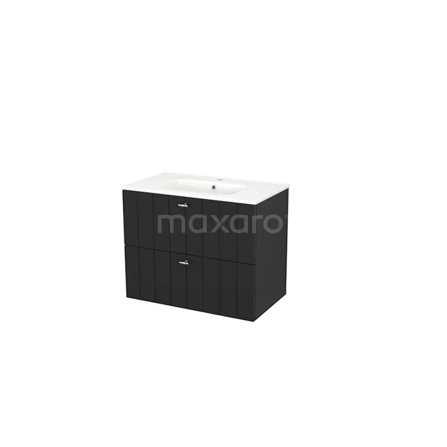 Black bathroom unit with white vanity units with basin, two spacious drawers, modern design, perfect for stylish bathroom storage.