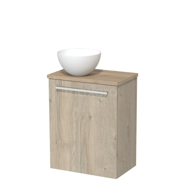 Holz Badschrank mit Waschbecken, kompaktes Design, Eichenlook, ideal für kleine Badezimmer.
