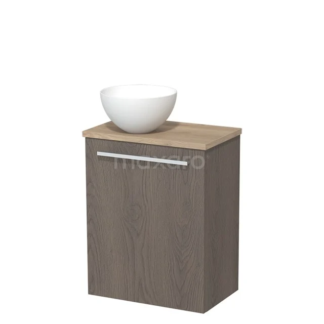 Toilet unit with countertop wash basin | 41 cm Dark brown oak Flat front Matte white Solidtop wash basin Light brown oak worktop TMK10-08303