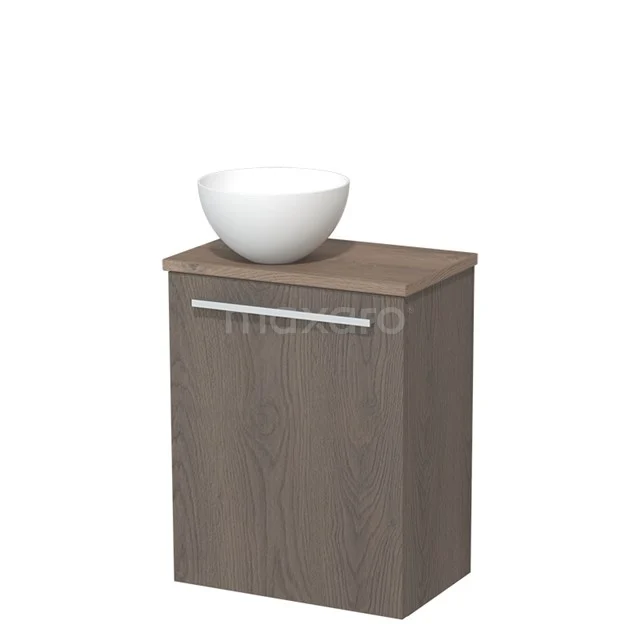 Toilet unit with countertop wash basin | 41 cm Dark brown oak Flat front Matte white Solidtop wash basin Mid brown oak worktop TMK10-08341