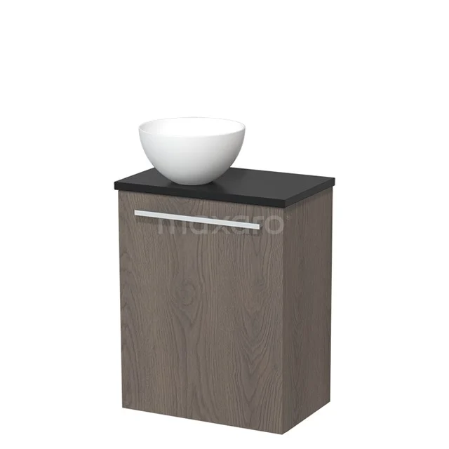 Toiletmeubel met waskom | 41 cm Donkerbruin eiken Vlak front Mat wit Solid surface waskom Mat zwart blad TMK10-08379