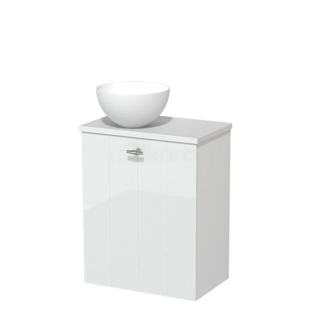 Witte badkamerkast met keramische wastafel, modern design en soft-close lade, perfect voor een stijlvolle badkamerinrichting.