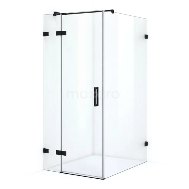 Quartz Shower enclosure | 120x90 cm Matte black Clear glass Pivot door Rectangle CQB1263310M Glass shower enclosure with matte black details, sleek design and corner step. Perfect for a modern bathroom.