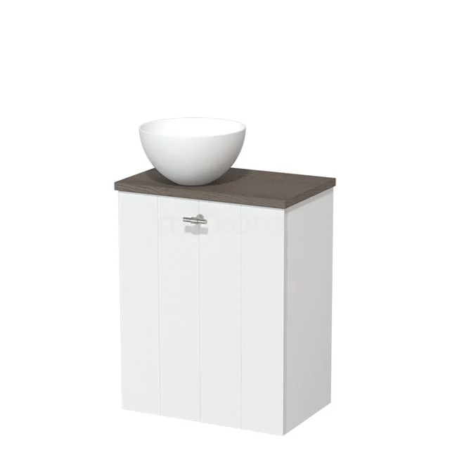 Toiletmeubel met waskom | 41 cm Mat wit Lamel front Mat wit Solid surface waskom Donkerbruin eiken blad TMK10-08564