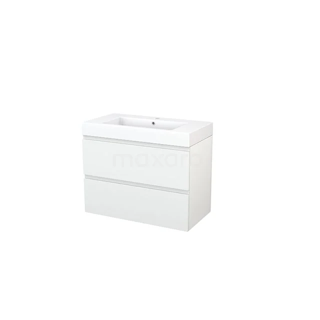Bathroom unit 90cm Modulo+ High-gloss white 2 Drawers Handle-less Basin Mineral marble BMP002919 White bathroom cabinet with two drawers and integrated basin, modern design, made of durable materials.