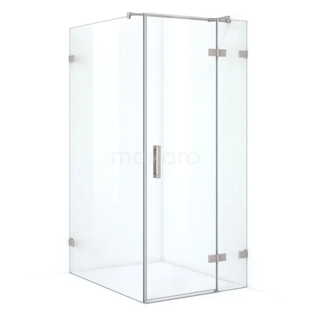 Glass shower enclosure with corner step, clear glass and chrome accents, ideal for a modern bathroom style.