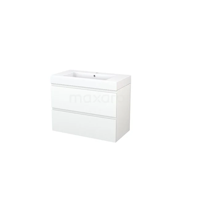 Modulo+ Vanity units with basin | 90 cm Matte white Handle-less front Mineral marble 2 Stacked drawers BMP002951 White bathroom unit with two drawers, glossy finish, modern design and integrated vanity units with basin.